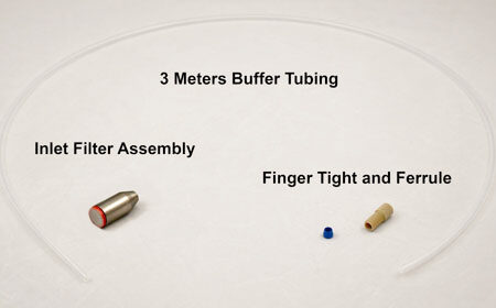 Buffer Inlet Assembly 3m KDT-1811-1233-N contains: (1) Finger tight, (1) Ferrule, (3) meters of 3/16" tubing, (1) titanium sinker and (1) inlet filter. 